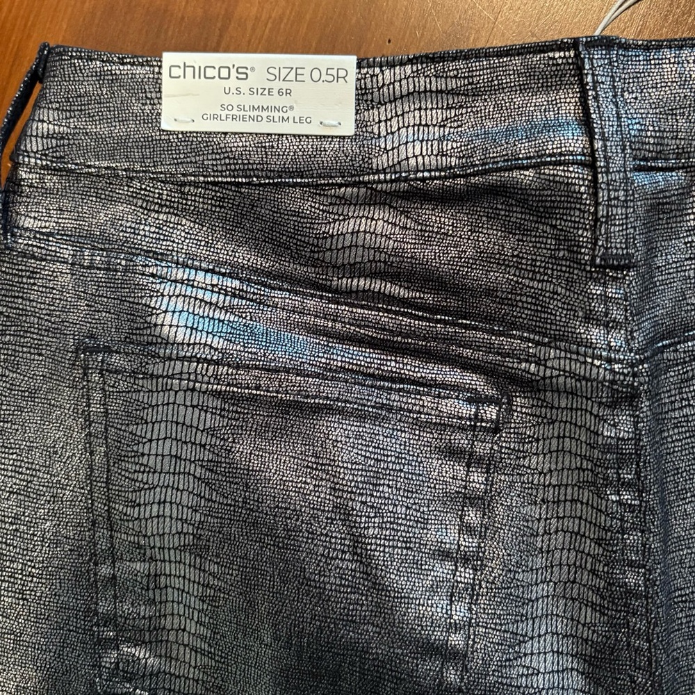 Chico's Metallic Croc-Patterned Girlfriend Jeans 6 - Picture 6 of 7